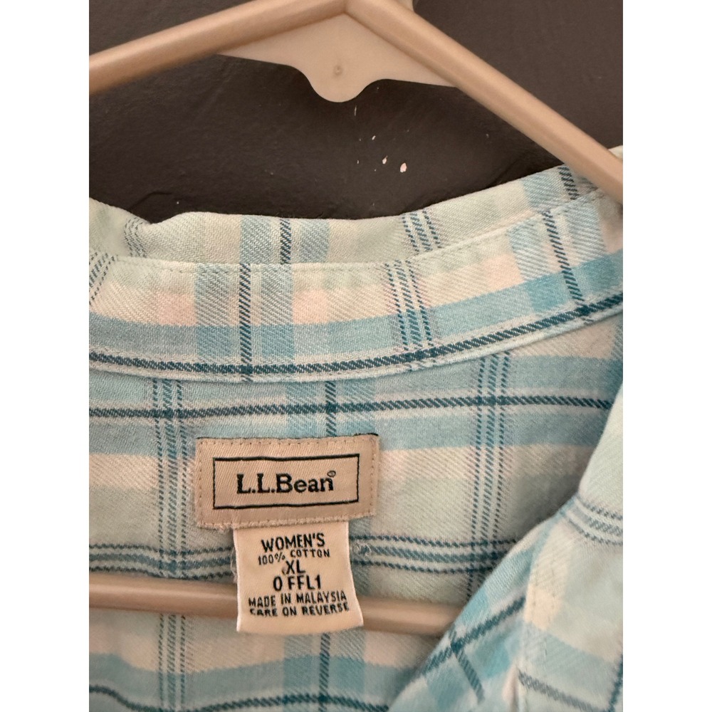 LL Bean Womens XL Blue White Plaid Flannel Button Down Cotton Shirt 0FFL1 - Picture 6 of 6